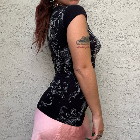 Cyber Goth Diamanté Embellished Baby Tee - Picture 7 of 10